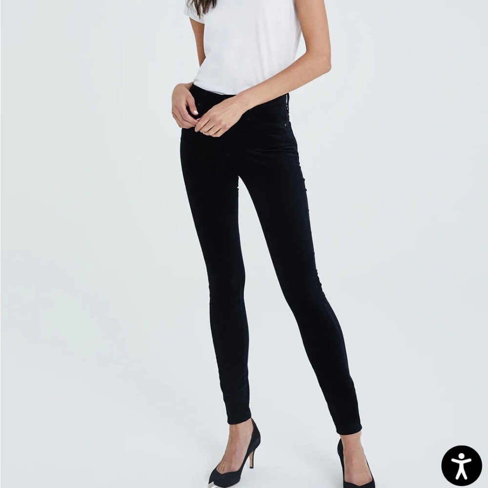 AGOLDE  Black Velvet Mid Rise Skinny Stretch 5 pocket zip front jeans, sz 28